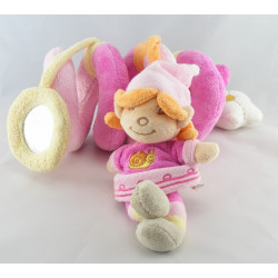 Doudou poupée lutin fille robe rose escargot brodé Flora BENGY