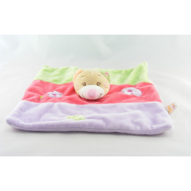 Doudou plat chien lapin blanc rose papillon DOUKIDOU