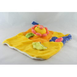 Doudou plat orange jaune fleur soleil BABYSUN 