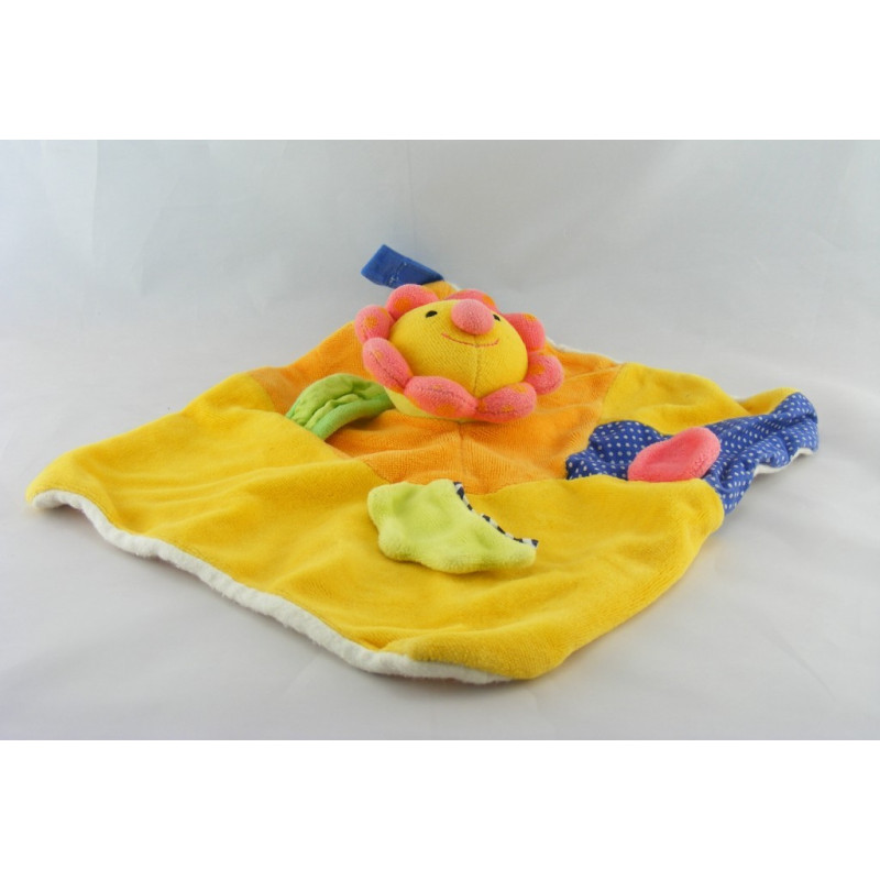 Doudou plat orange jaune fleur soleil BABYSUN 