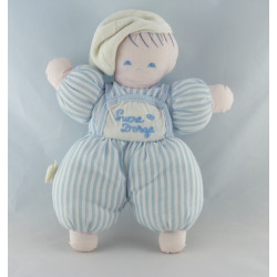 Doudou poupée fille robe rayé bleu SUCRE D'ORGE