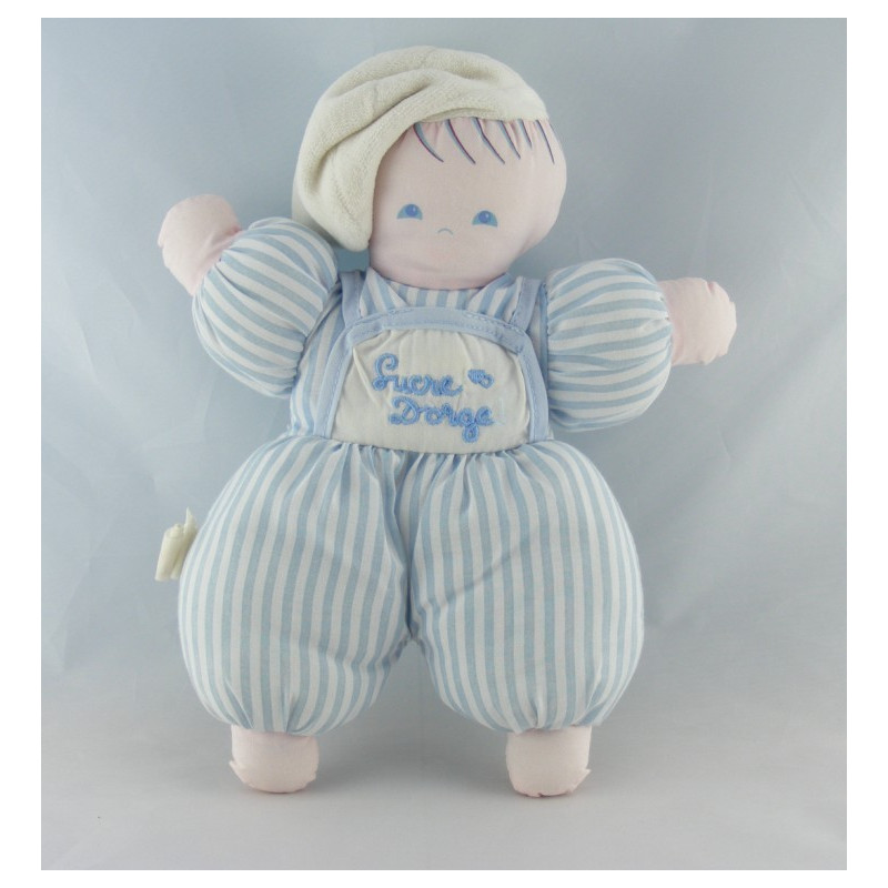 Doudou poupée fille robe rayé bleu SUCRE D'ORGE