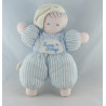 Doudou poupée fille robe rayé bleu SUCRE D'ORGE