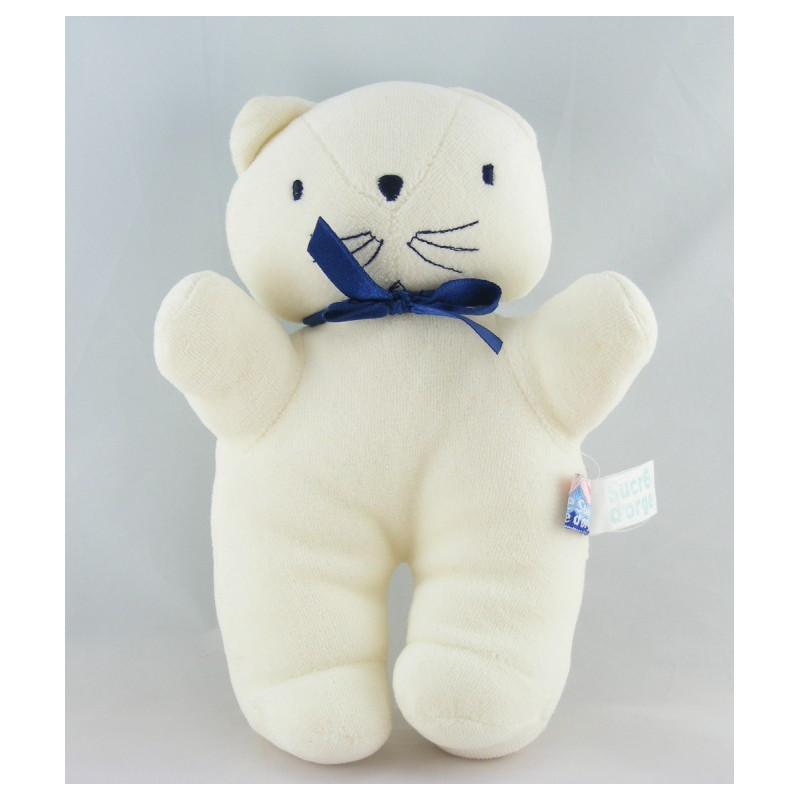 Doudou plat chat blanc bleu SUCRE D'ORGE
