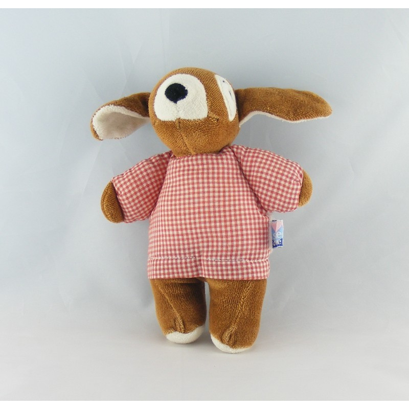 Doudou chien marron beige collier rouge SUCRE D'ORGE