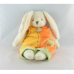 Doudou lapin blanc salopette jaune orange BABY NAT NEUF