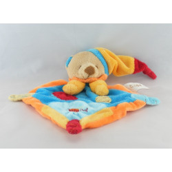 Doudou plat ours bleu orange jaune BABY NAT