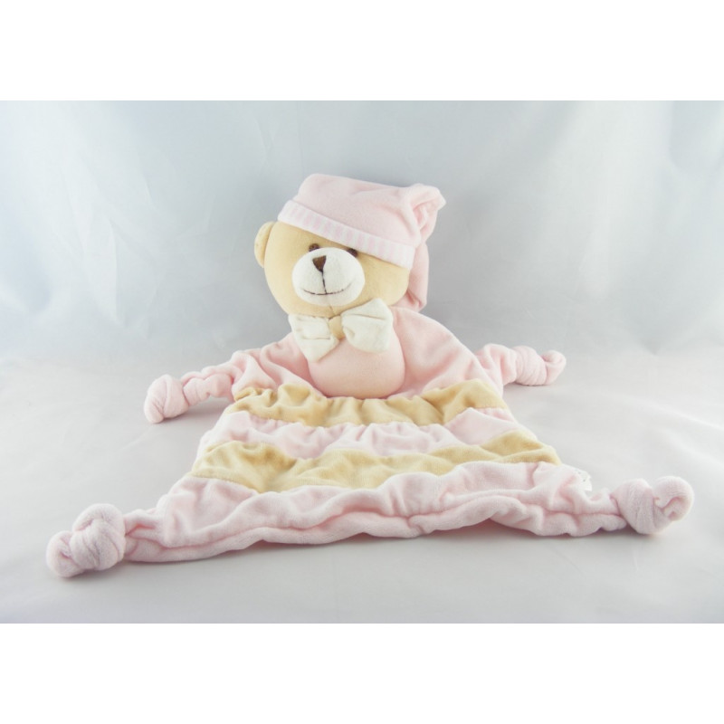 Doudou plat ours beige rayé foulard jaune KIMBALOO LA HALLE