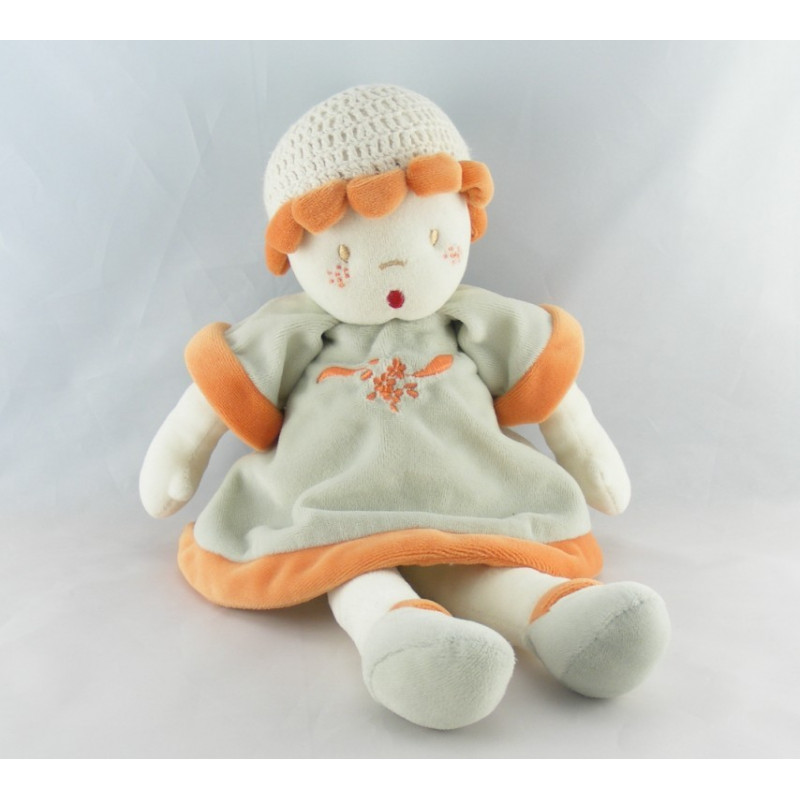 Doudou poupée fille robe rose béret marin Sucre d'orge
