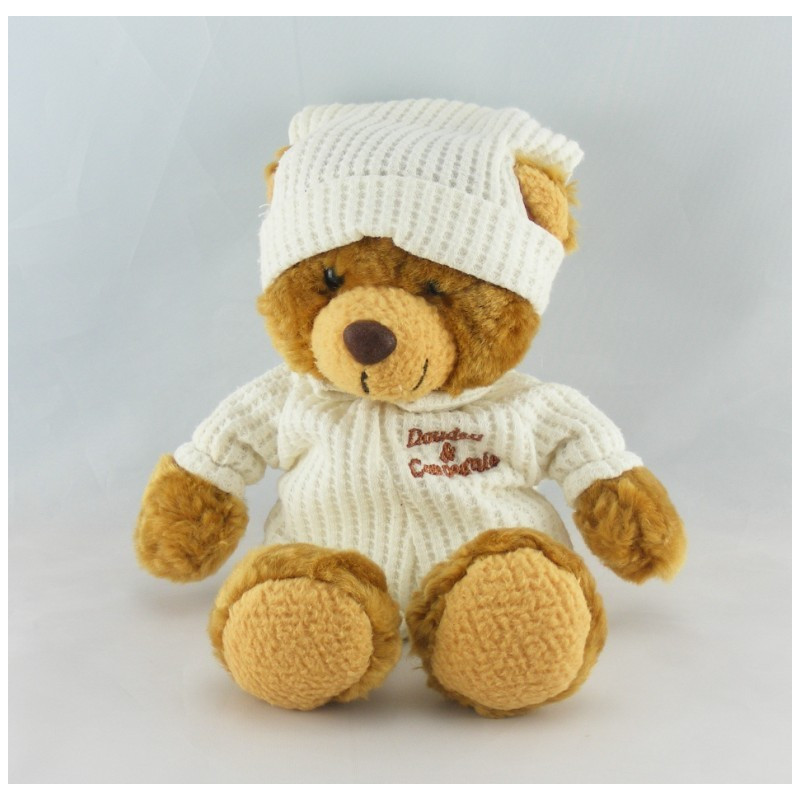Doudou ours brun marron pyjama blanc BABY NAT