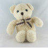 Doudou peluche ours Beige écru noeud marron NICOTOY