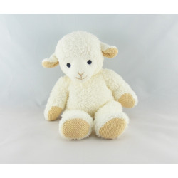 Doudou plat mouton agneau beige blanc foulard orange BENGY