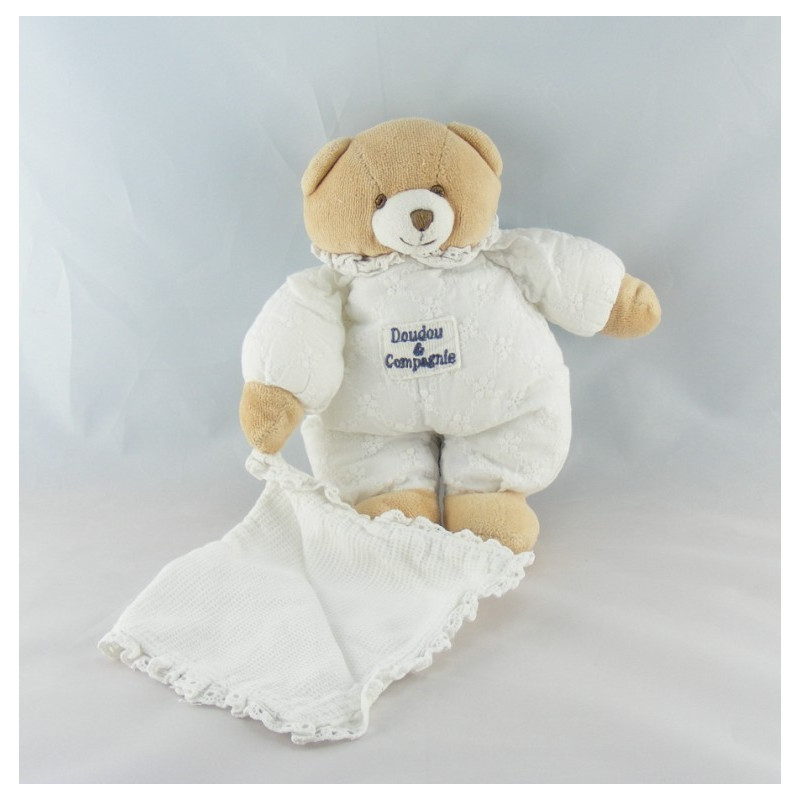 Doudou et compagnie ours blanc mouchoir dentelle 