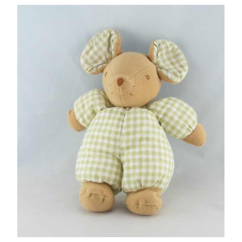 Doudou Souris verte carreaux vichy AJENA 20 cm