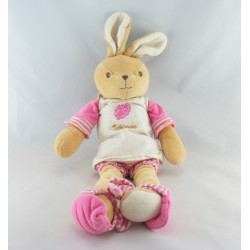 Doudou Lapin Takinou rayé rose avec chapeau