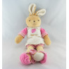 Doudou Lapin Takinou rayé rose avec chapeau