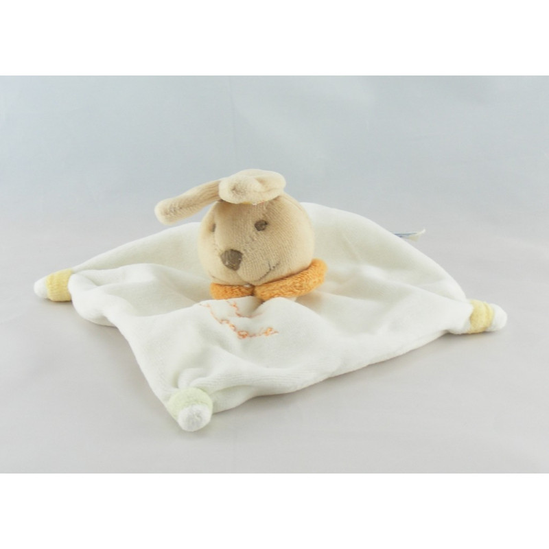 Doudou et compagnie plat lapin orange col rose cerise 