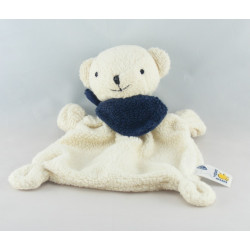Doudou plat souris blanche foulard bleu marine BABYSUN
