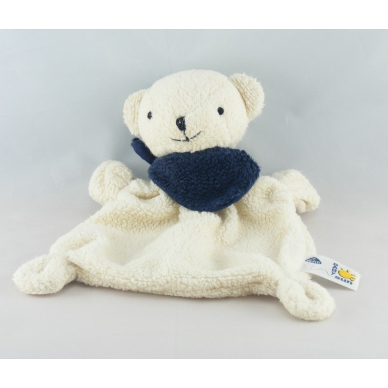 Doudou plat souris blanche foulard bleu marine BABYSUN