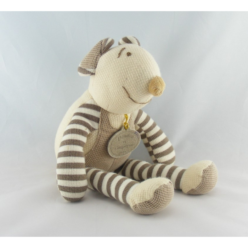 Doudou et compagnie souris Nature rayé beige marron 30 cm