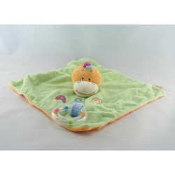 Doudou plat dinosaure vert orange ABC DOUKIDOU