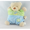 Doudou plat carré ours bleu vert tracteur TEX BABY 