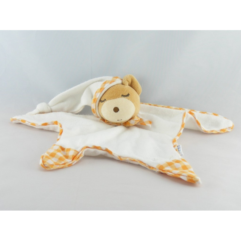 Doudou plat noeuds ours endormi vichy orange Kaloo