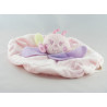 Doudou plat rond fleur rose mauve feuilles PETIT KIMBALOO