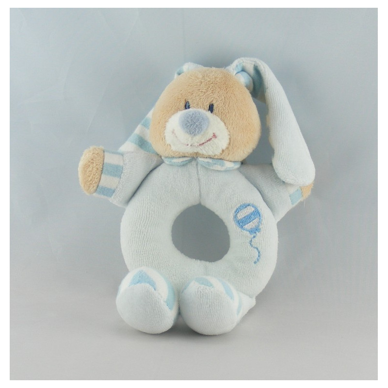 Doudou semi plat lapin bleu ballon BOUT'CHOU BOUTCHOU