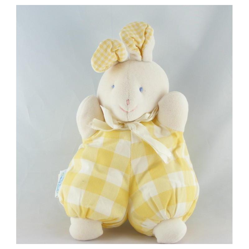 Doudou lapin blanc carreaux bleu HISTOIRE D'OURS