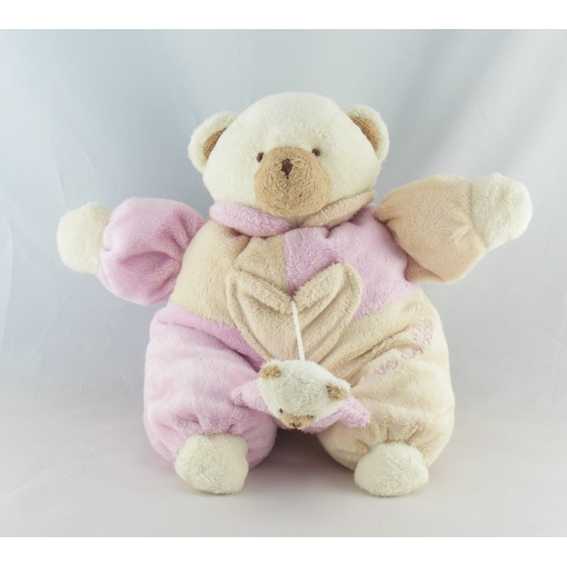 Doudou plat ours rose bleu jaune CMP