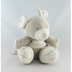 Doudou plat éléphant blanc écru écharpe grise TIAMO