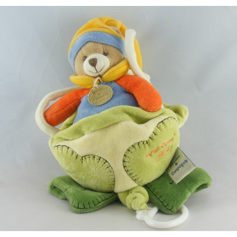 Doudou et compagnie musical ours dans une fleur jaune orange