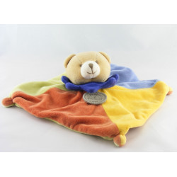 Doudou et compagnie Plat Ours arlequin bleu jaune orange vert