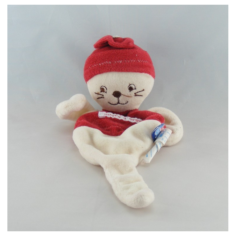 Doudou plat chat blanc bleu SUCRE D'ORGE