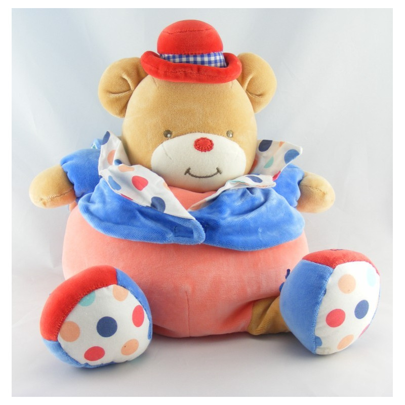 Doudou ours boule rose vert à pois TAKINOU 