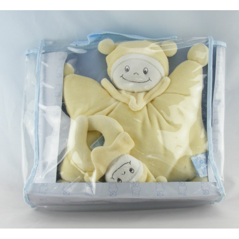 Doudou plat bébé à bord lutin vert ventouses KING BEAR 