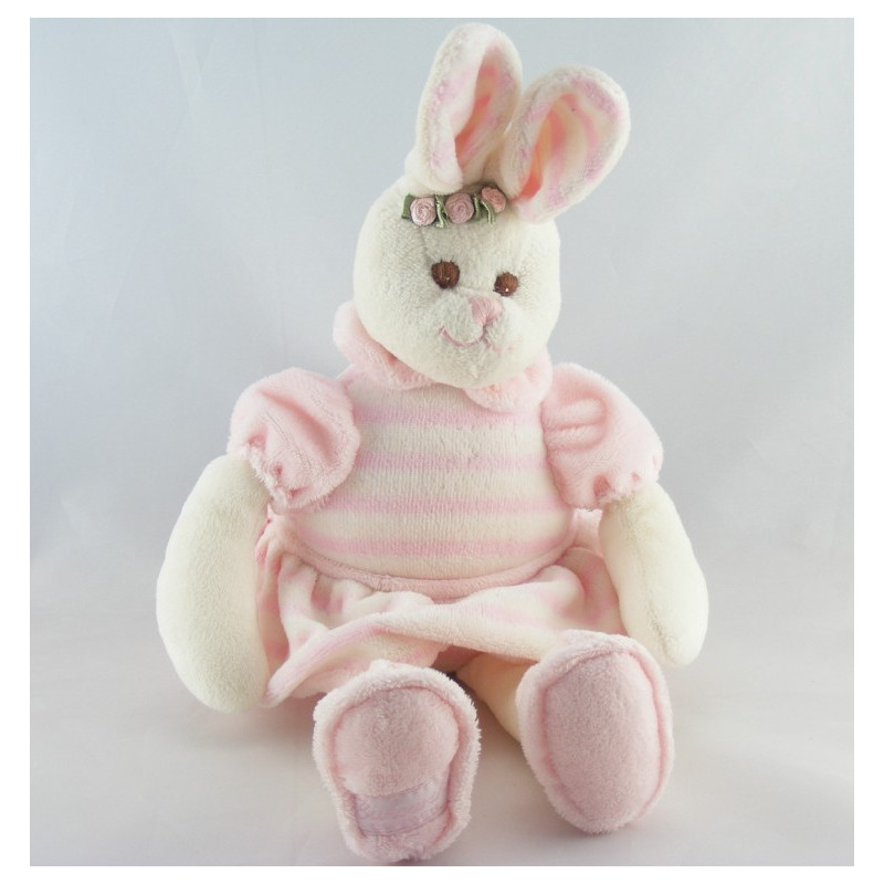 Doudou lapin blanc rose BUKOWSKI