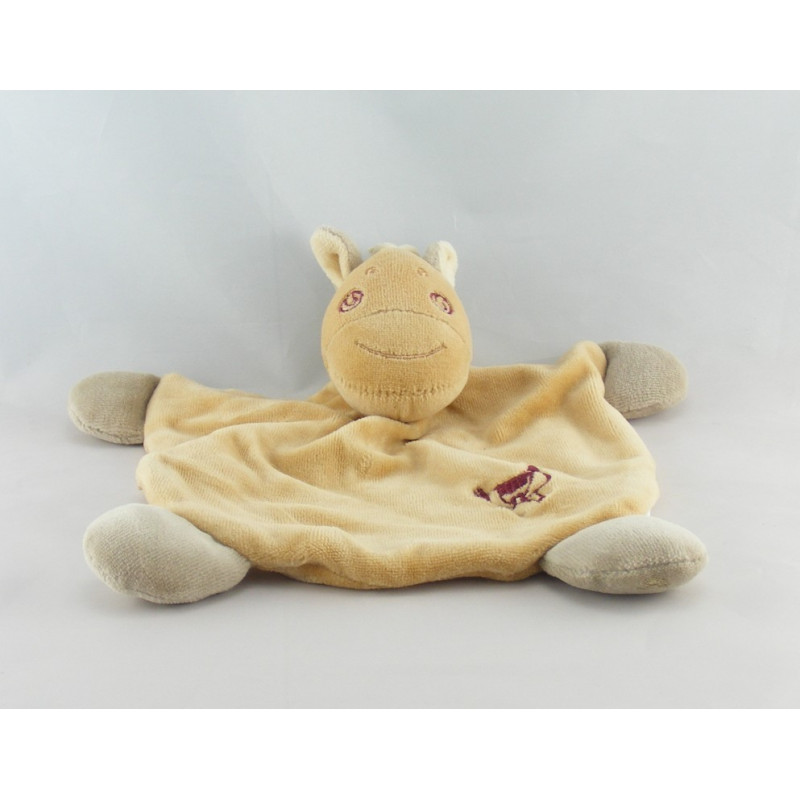 Doudou semi plat zébre cheval blanc bleu rayé beige KIABI