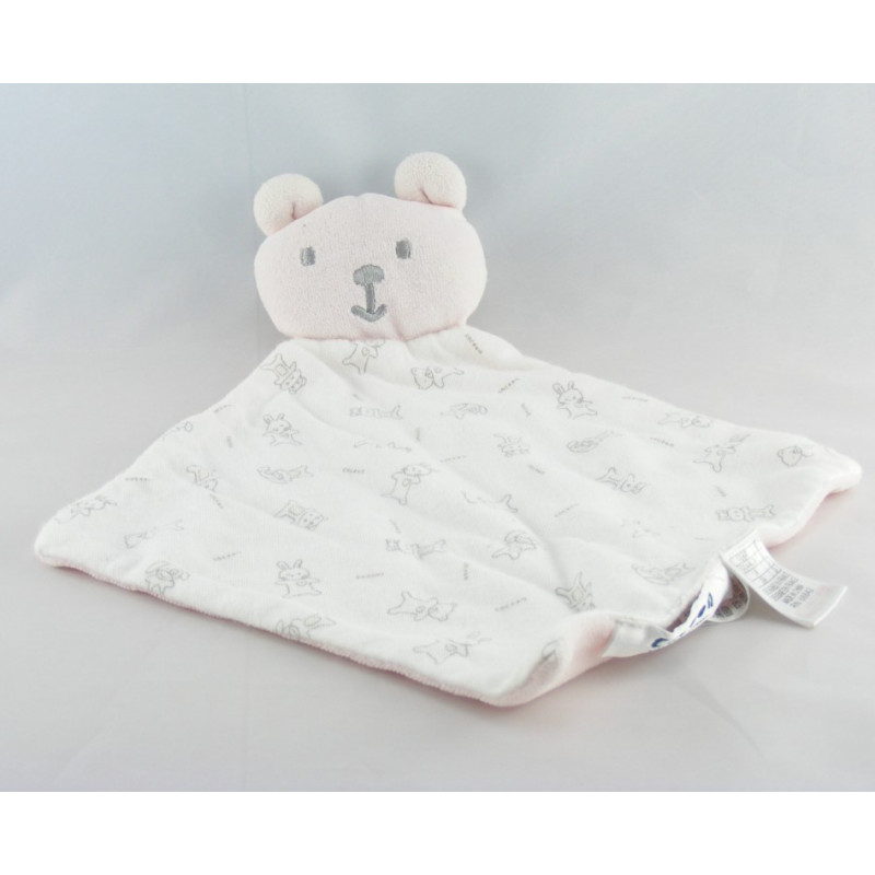 Doudou plat ours gris imprimé animaux Cocoon
