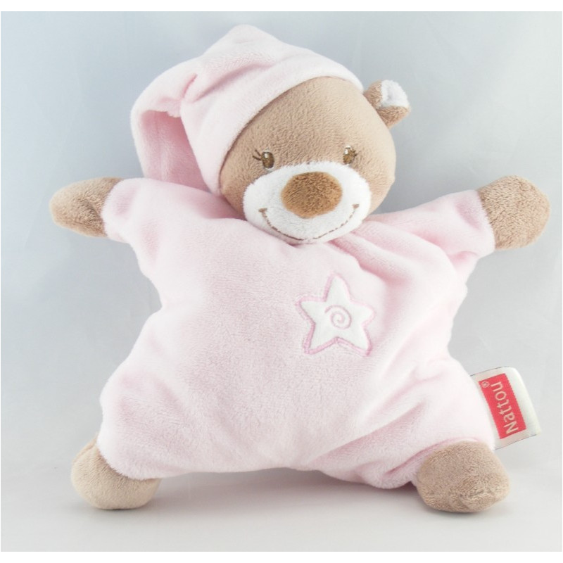 Doudou semi plat ours marron bleu étoile NATTOU