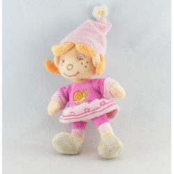 Doudou poupée lutin fille robe rose escargot brodé Flora BENGY