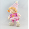 Doudou poupée lutin fille robe rose escargot brodé Flora BENGY