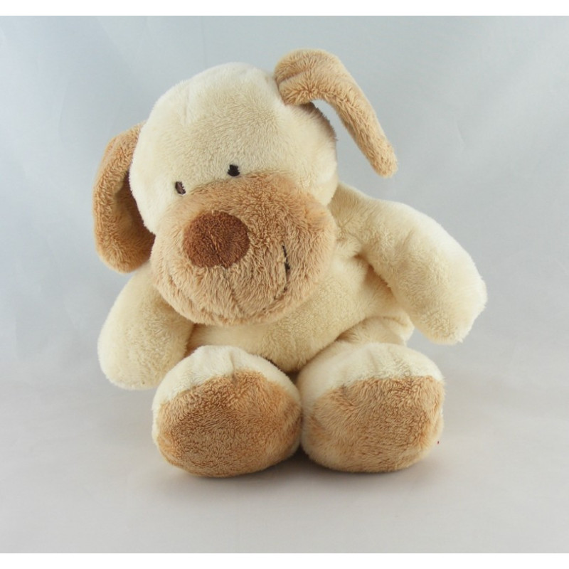 Doudou chien écru beige foulard rayé NICOTOY