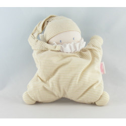 Doudou semi plat baby corolle lutin blanc rose fleurs Corolle