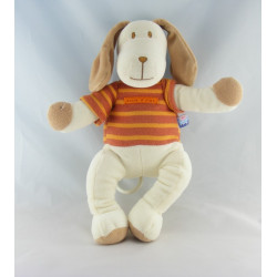 Doudou chien blanc maillot rayé orange SUCRE D'ORGE 