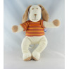 Doudou chien blanc maillot rayé orange SUCRE D'ORGE 