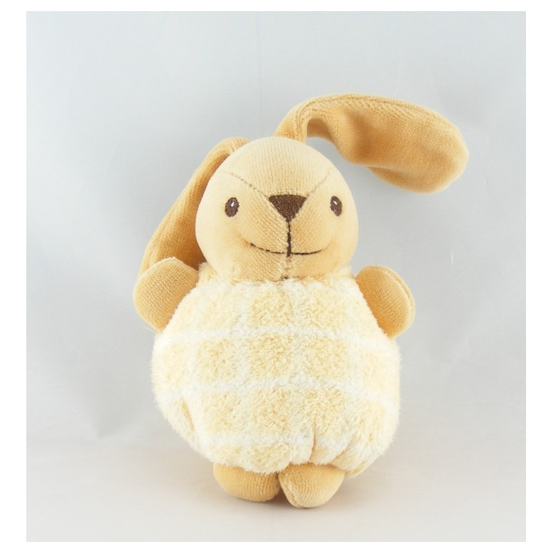 Doudou boule lapin carreaux jaune NOUNOURS