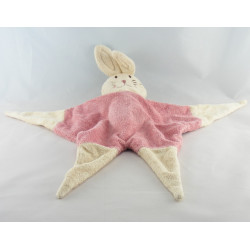 Doudou plat lapin rose blanc éponge BUKOWSKI