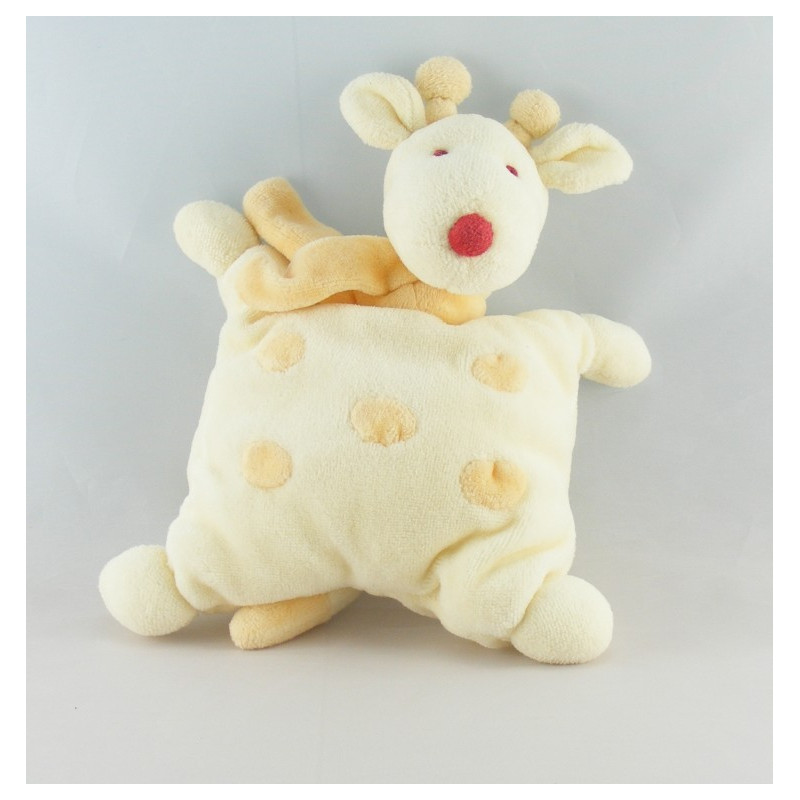 Doudou semi plat girafe jaune bleu JOLLYBABY